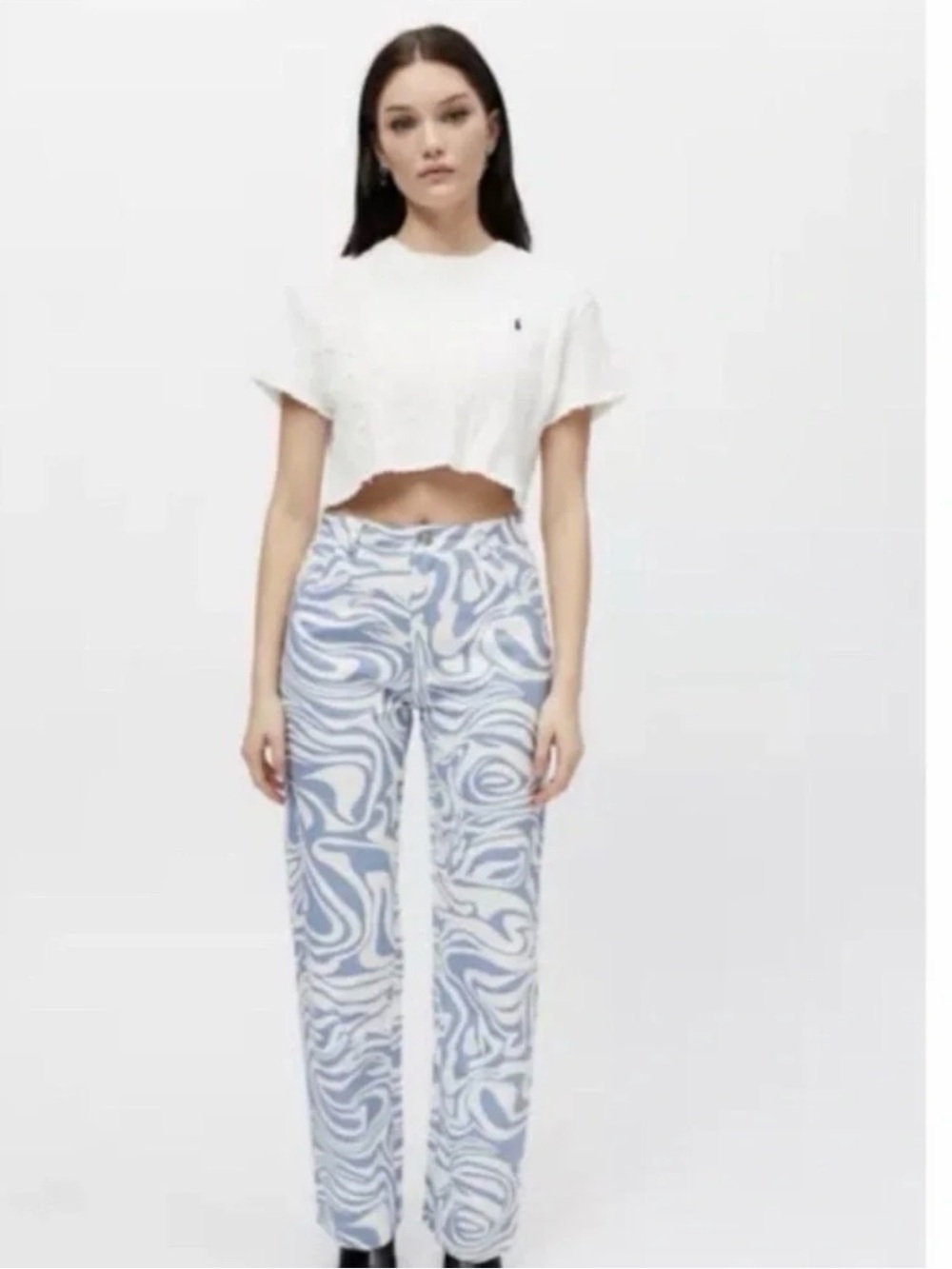 Light Blue Swirl Straight-Leg Pants